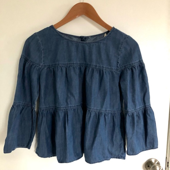 Madewell Women's Tiered Button Back Chambray Denim Top, Size XS - Picture 4 of 11